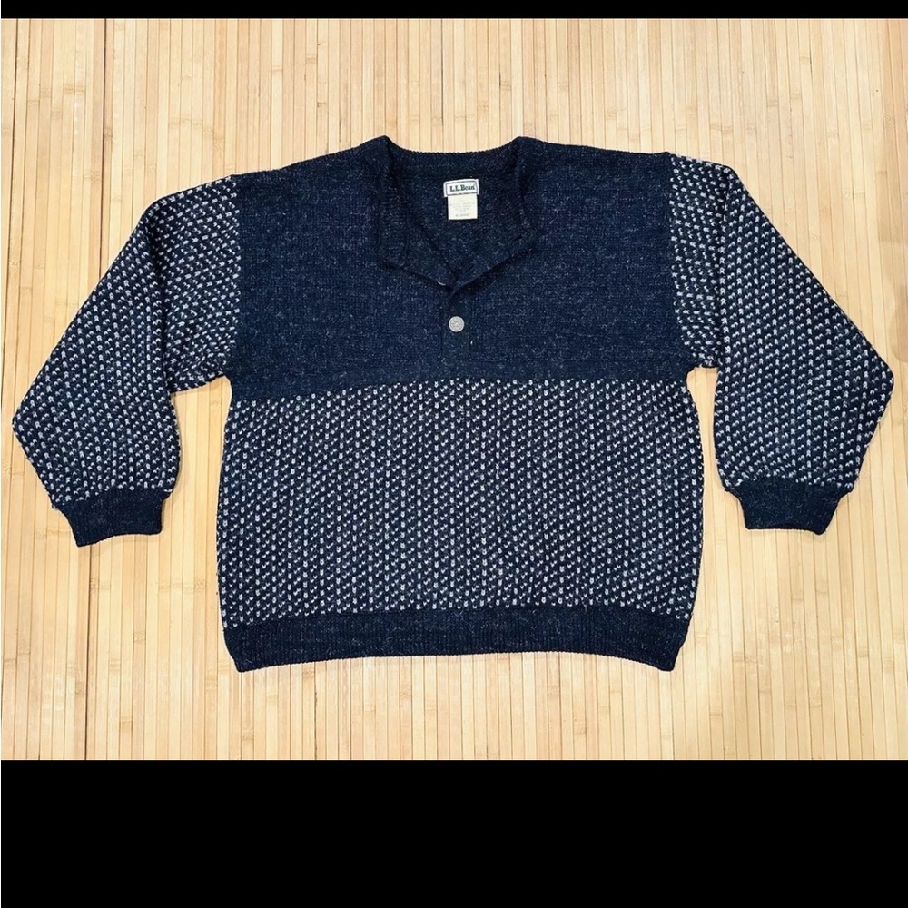 Vintage LL Bean Sweater Mens Sz XL Birdseye Fisherman Wool Blue Made In Norway